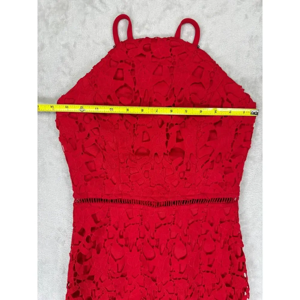 Cefian Red Lace Halter Dress Small Sheath Cocktail Wedding Guest Date Night - Picture 4 of 11